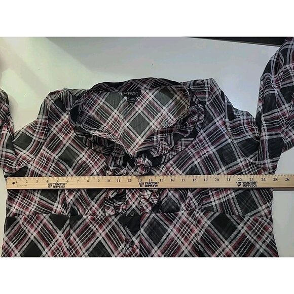 Lane Bryant Size 22/24 Black Plaid Ruffle Front Babydoll Blouse Top Sheer Preppy - Picture 9 of 13